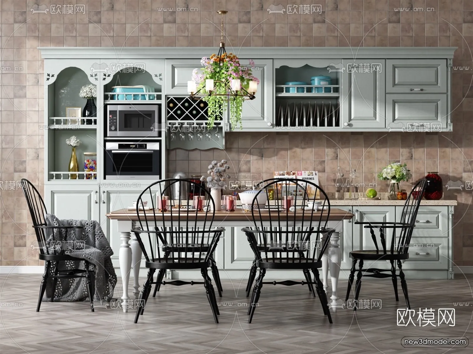 Europe Style Interior 3D Blocks - Dining Room 3D Model - 188