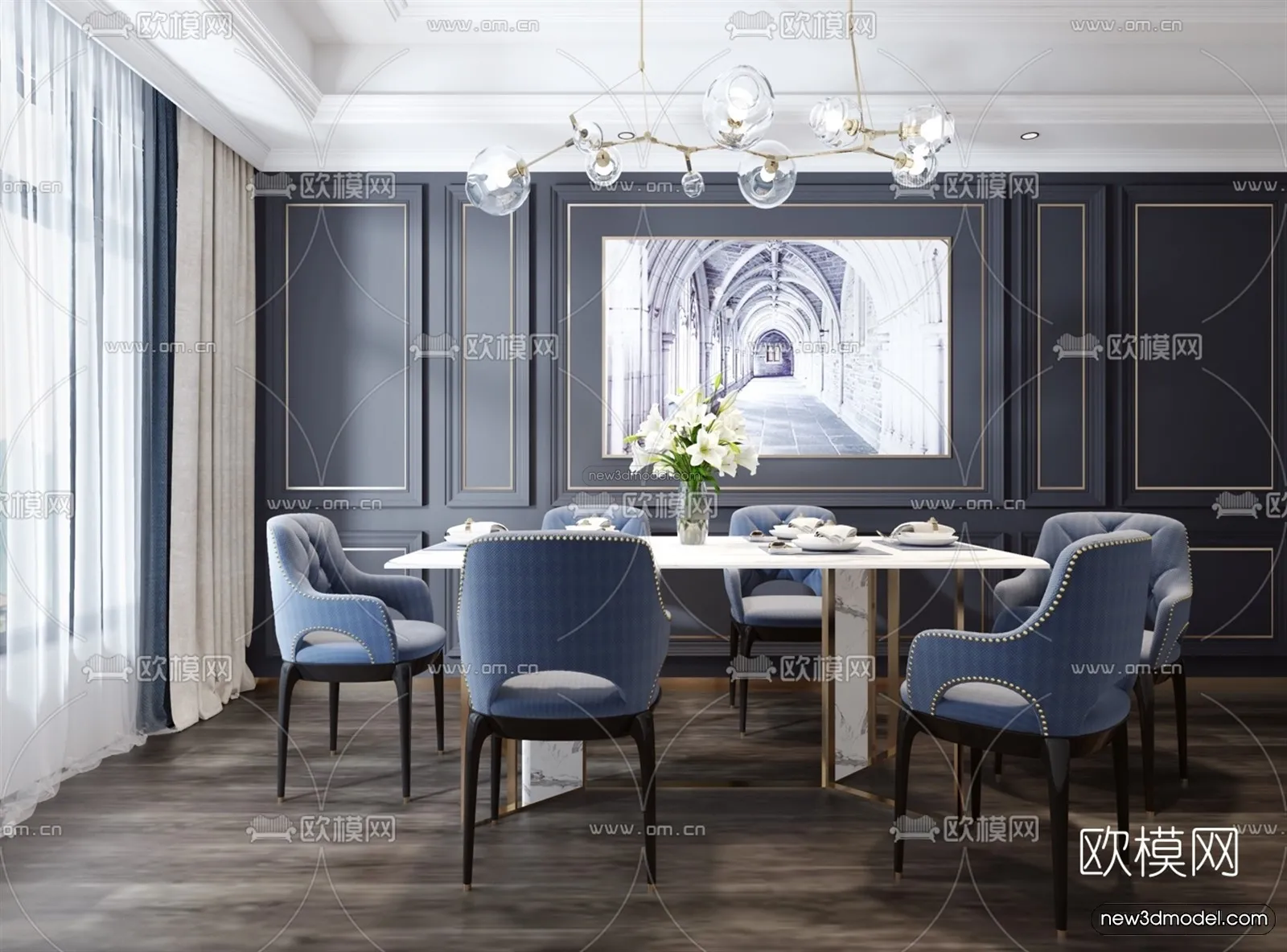 Europe Style Interior 3D Blocks - Dining Room 3D Model - 189