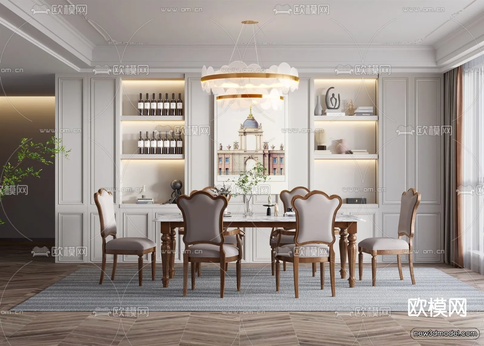 Europe Style Interior 3D Blocks - Dining Room 3D Model - 190