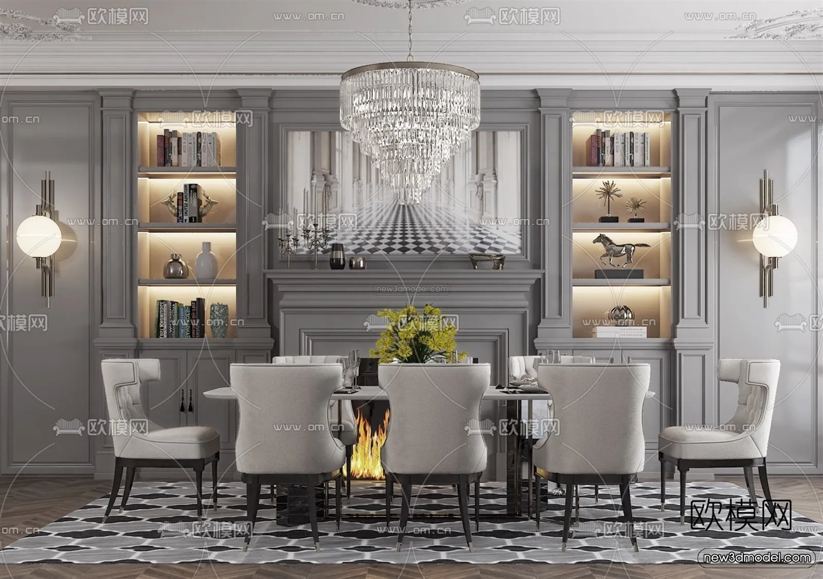 Europe Style Interior 3D Blocks - Dining Room 3D Model - 192