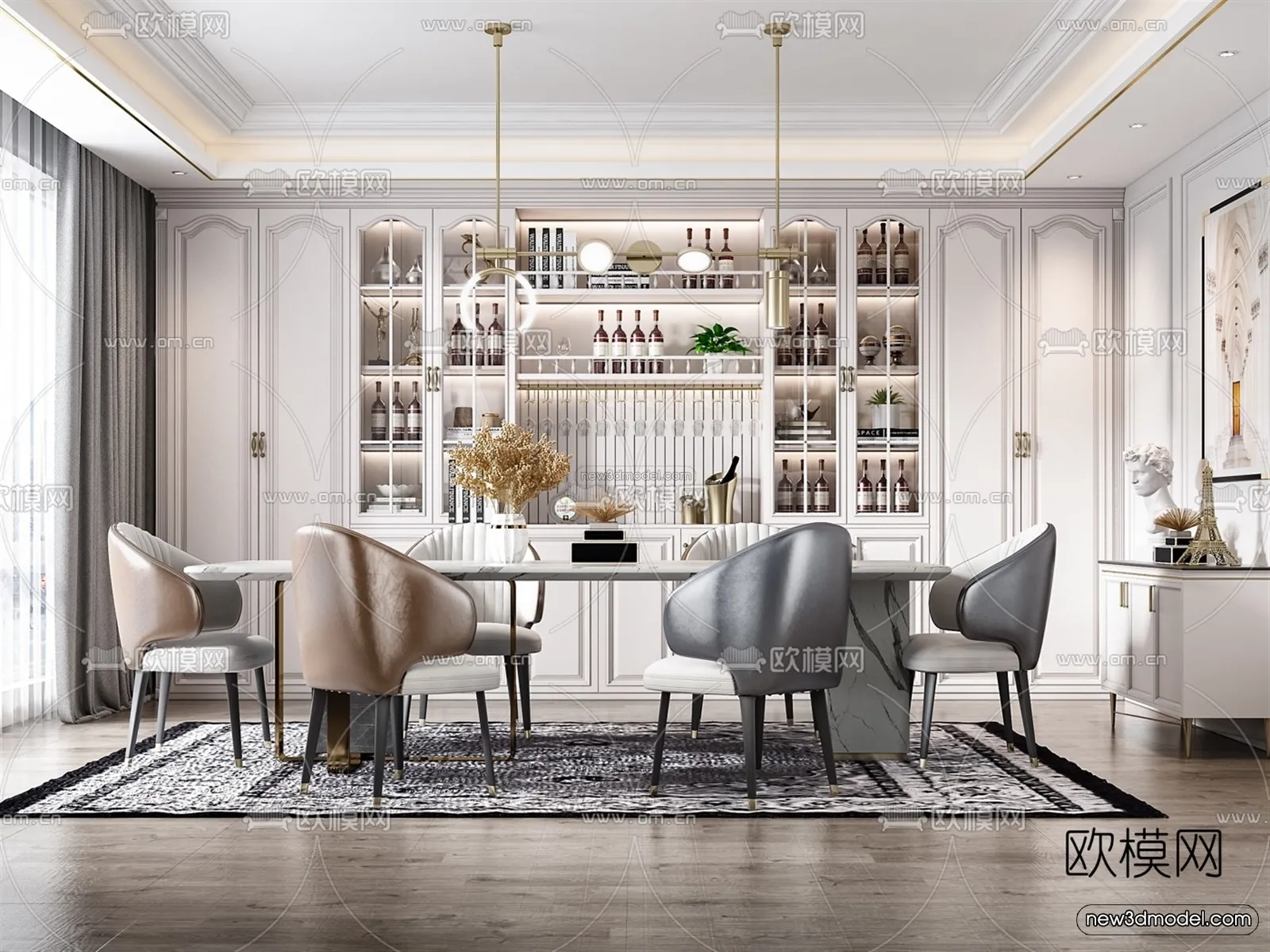 Europe Style Interior 3D Blocks - Dining Room 3D Model - 193