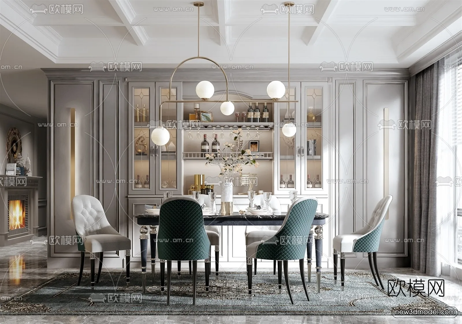 Europe Style Interior 3D Blocks - Dining Room 3D Model - 194