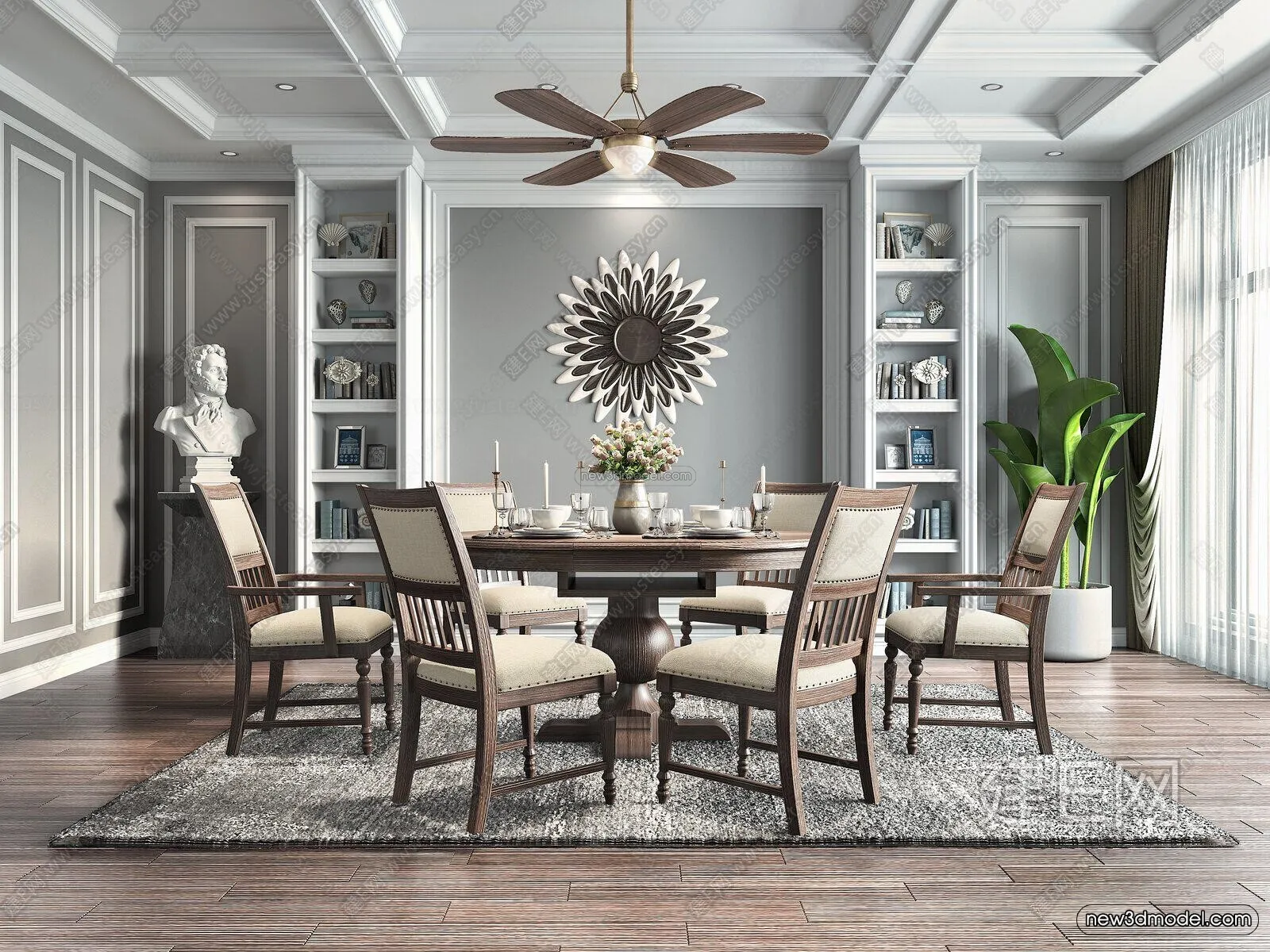 Europe Style Interior 3D Blocks - Dining Room 3D Model - 195