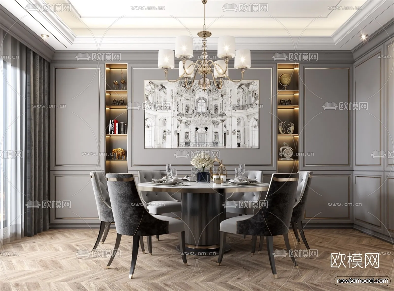 Europe Style Interior 3D Blocks - Dining Room 3D Model - 196