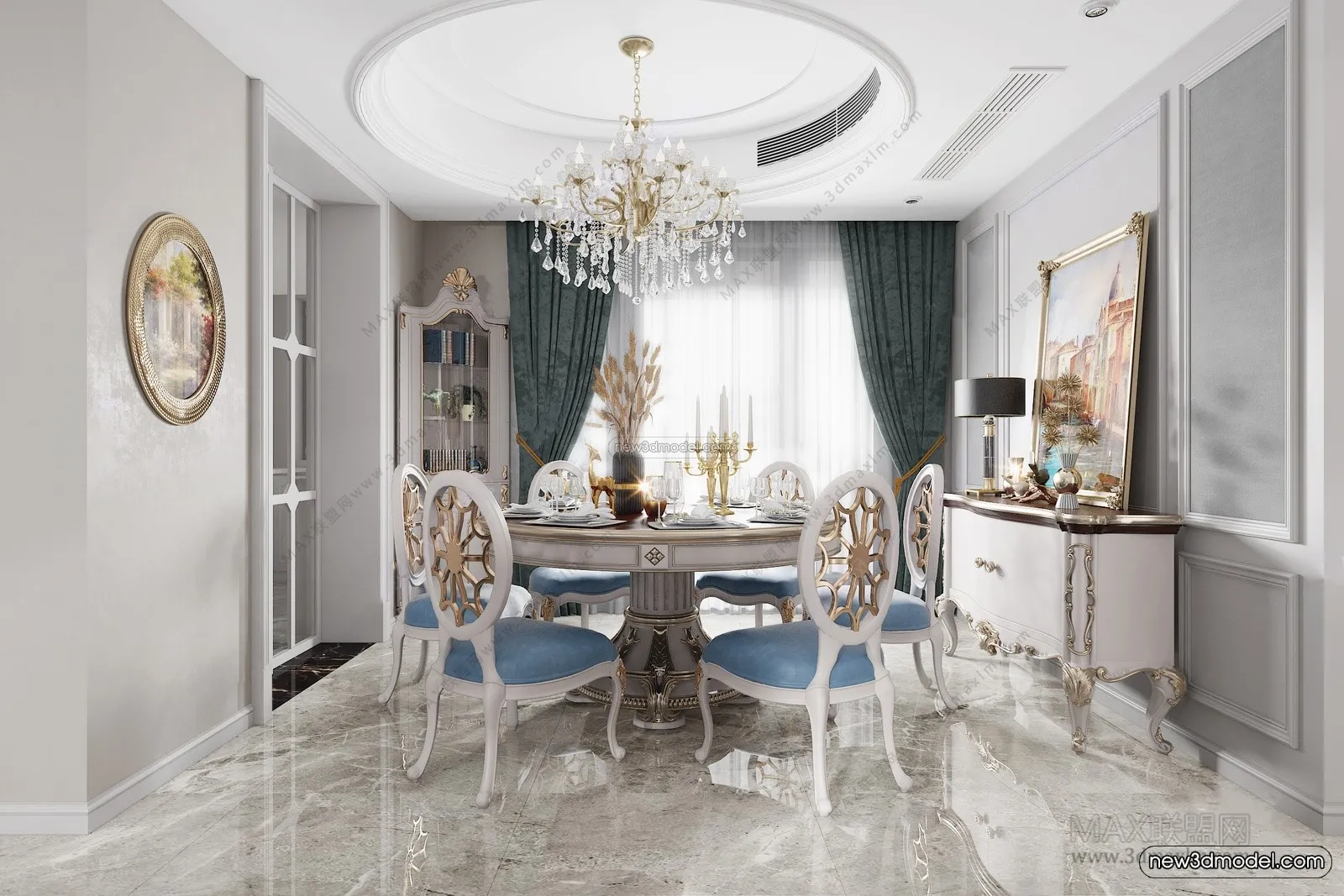 Europe Style Interior 3D Blocks - Dining Room 3D Model - 197