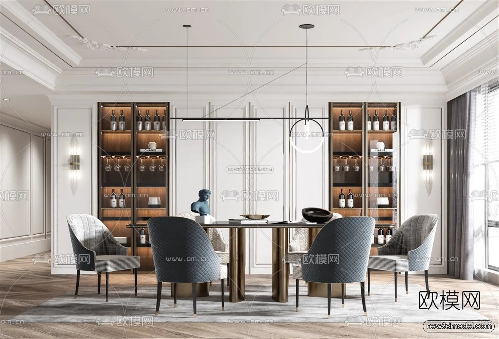 Europe Style Interior 3D Blocks - Dining Room 3D Model - 201