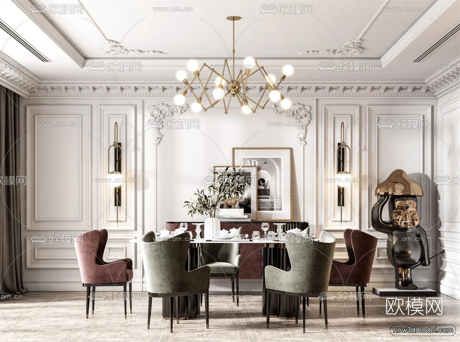 Europe Style Interior 3D Blocks - Dining Room 3D Model - 202