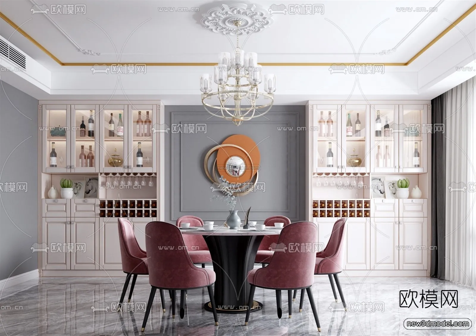 Europe Style Interior 3D Blocks - Dining Room 3D Model - 203