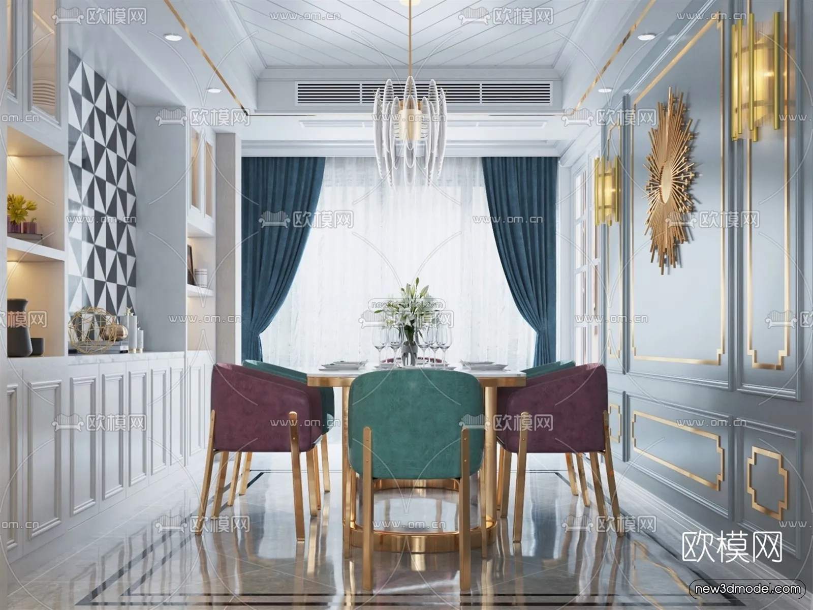 Europe Style Interior 3D Blocks - Dining Room 3D Model - 204