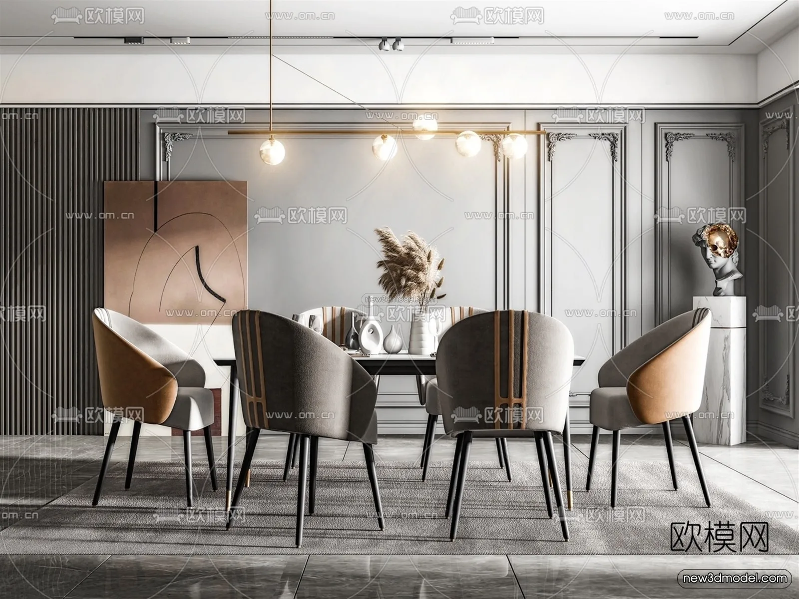 Europe Style Interior 3D Blocks - Dining Room 3D Model - 205