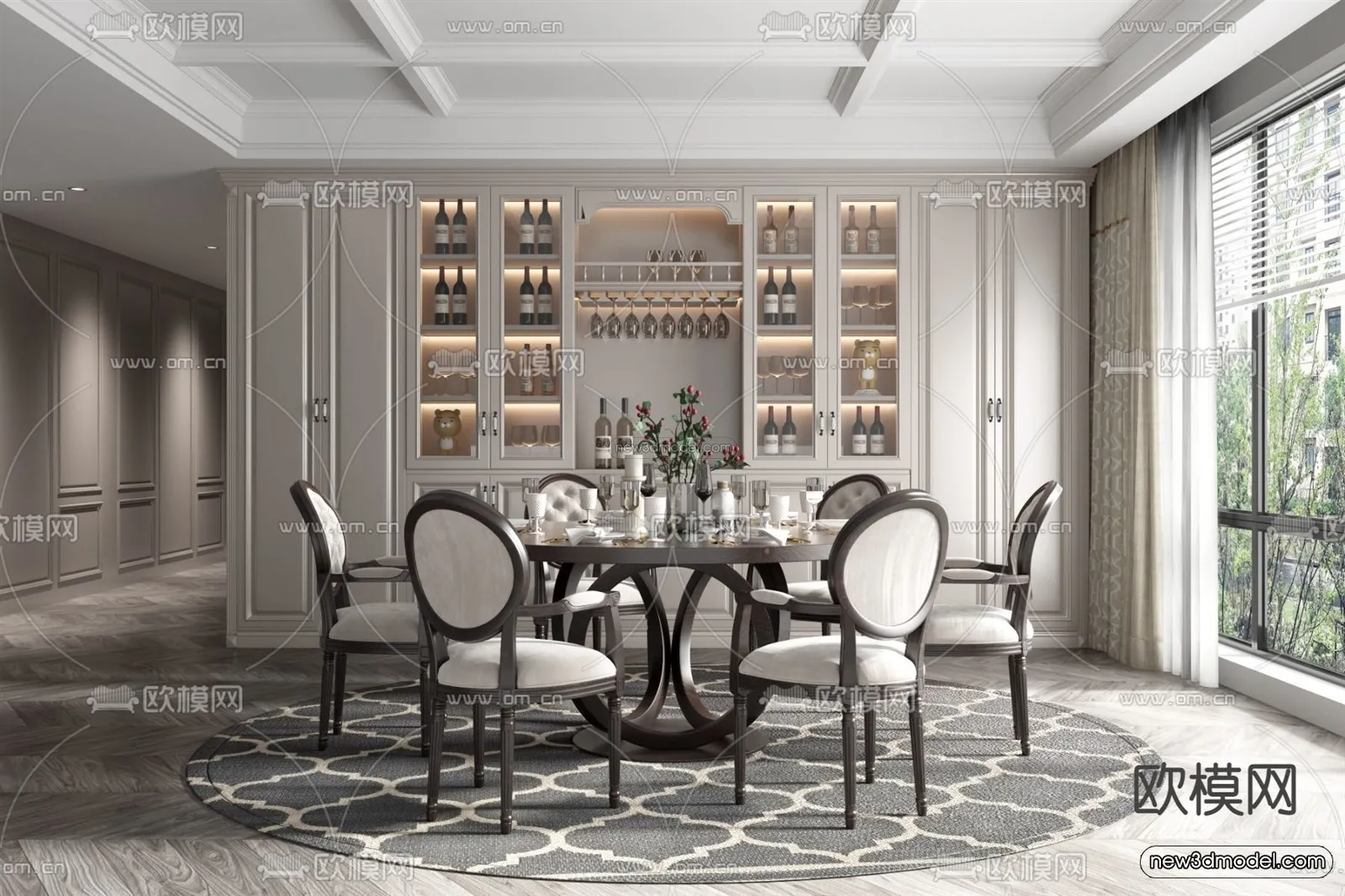 Europe Style Interior 3D Blocks - Dining Room 3D Model - 206