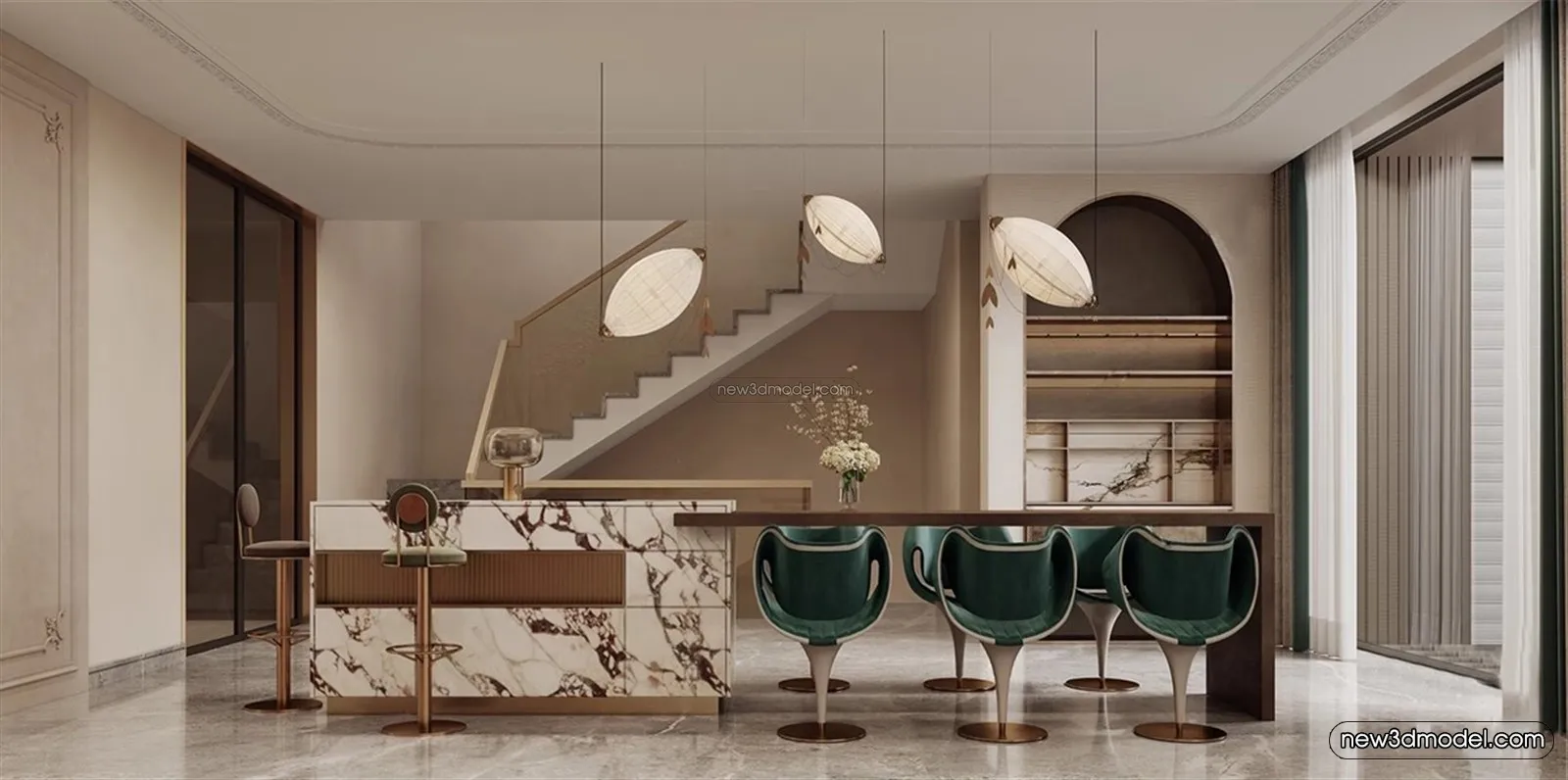 Europe Style Interior 3D Blocks - Dining Room 3D Model - 207