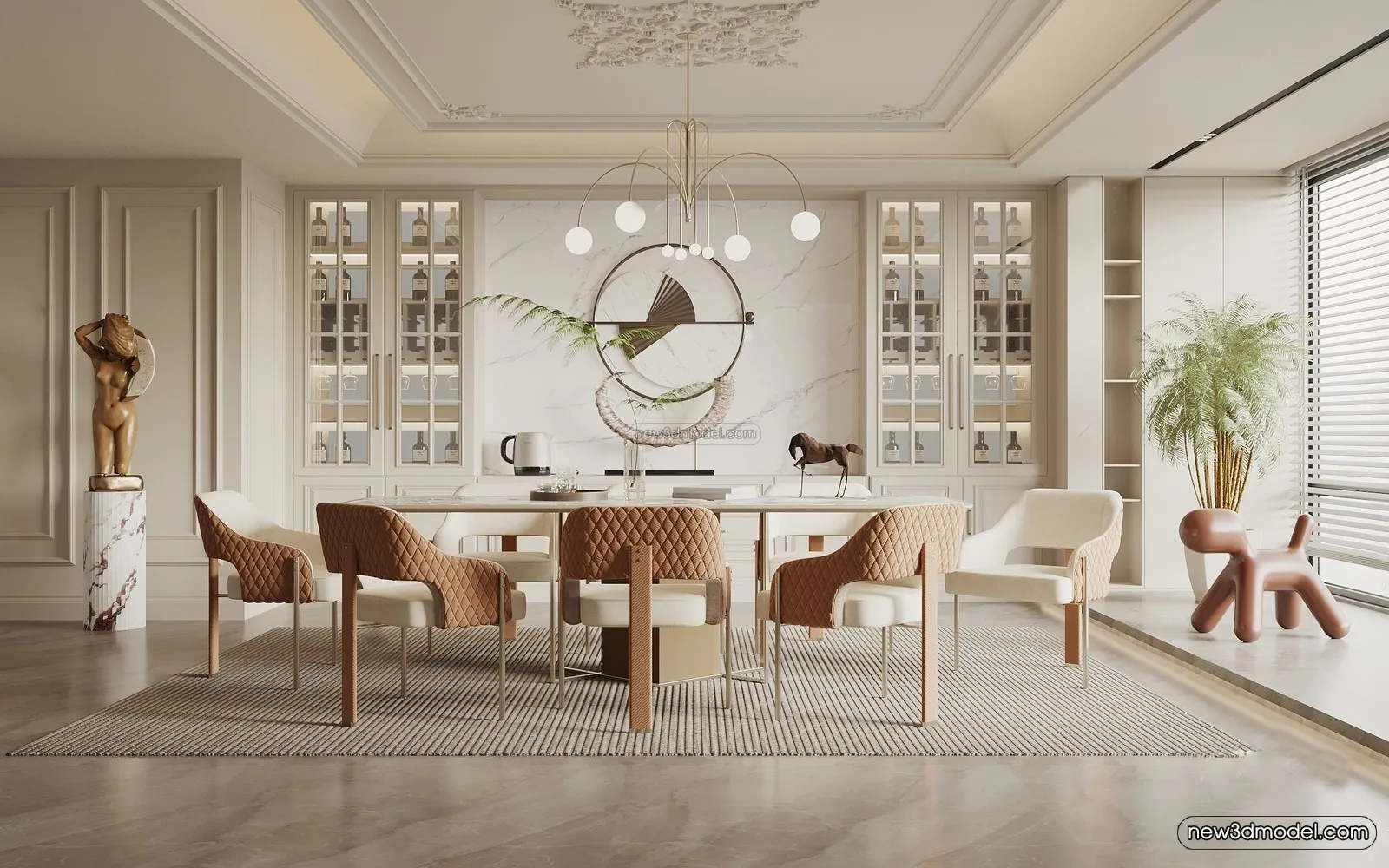 Europe Style Interior 3D Blocks - Dining Room 3D Model - 208