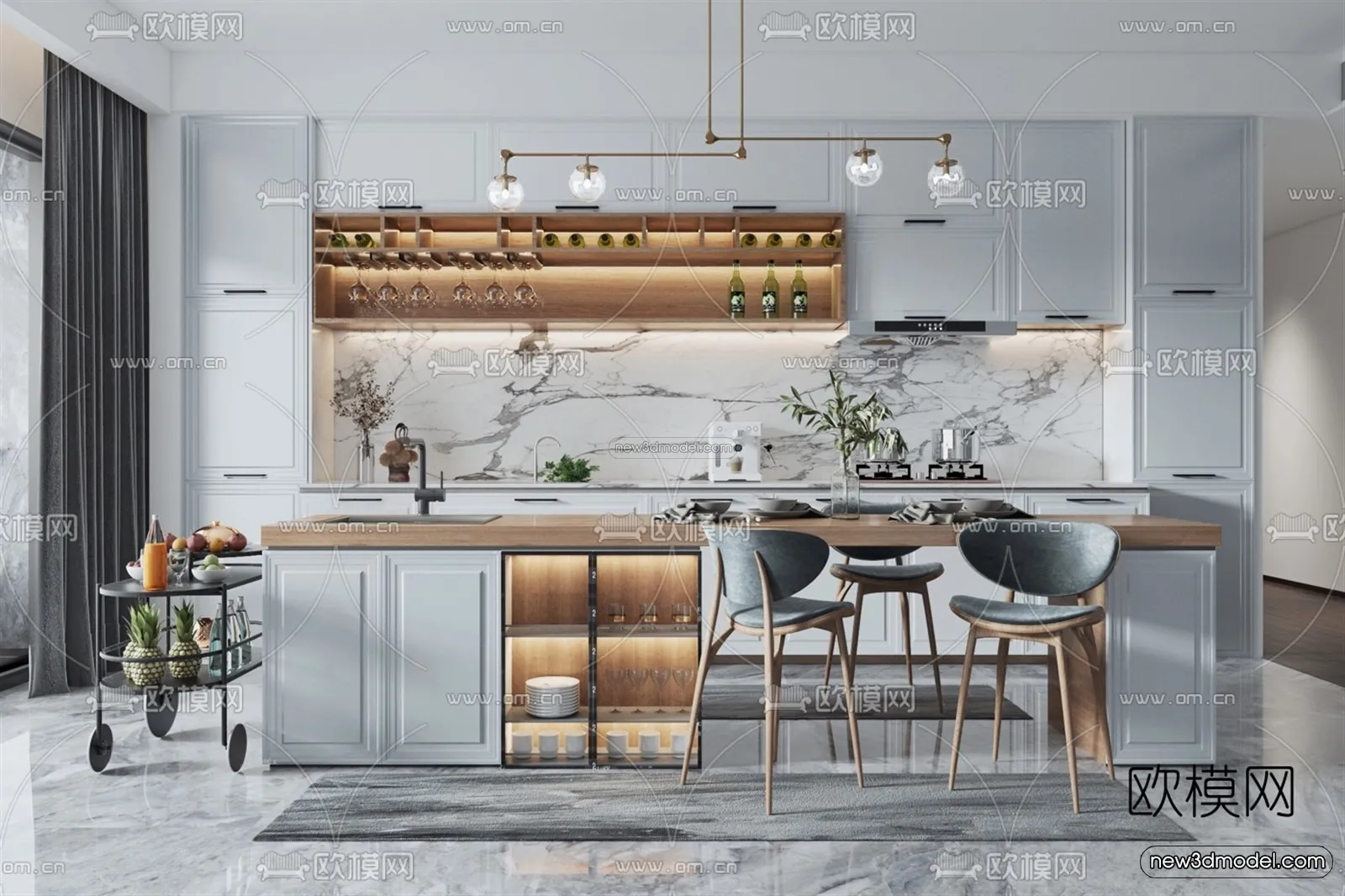 Europe Style Interior 3D Blocks - Dining Room 3D Model - 210