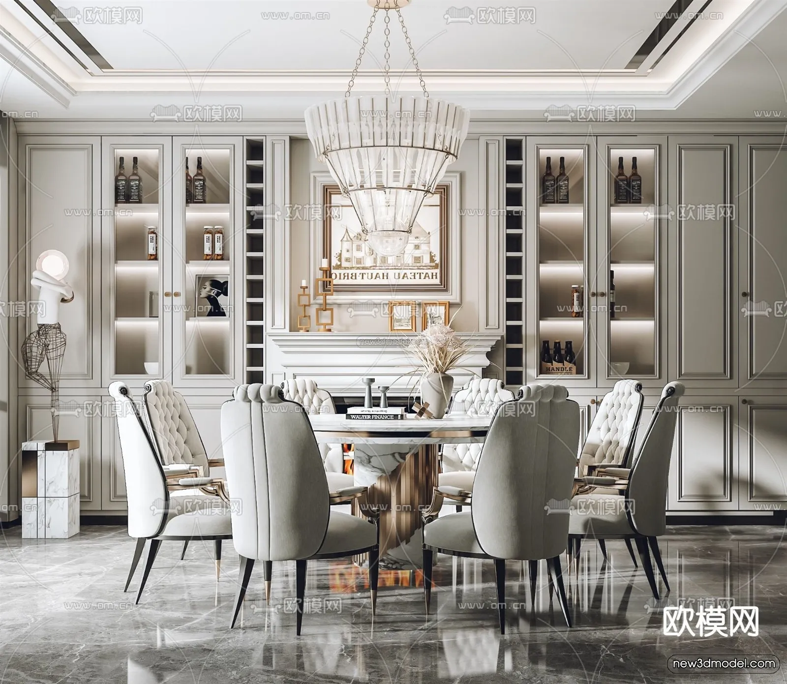 Europe Style Interior 3D Blocks - Dining Room 3D Model - 211