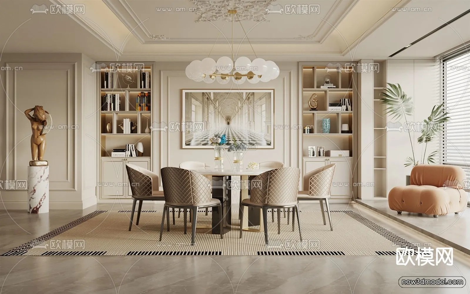 Europe Style Interior 3D Blocks - Dining Room 3D Model - 212