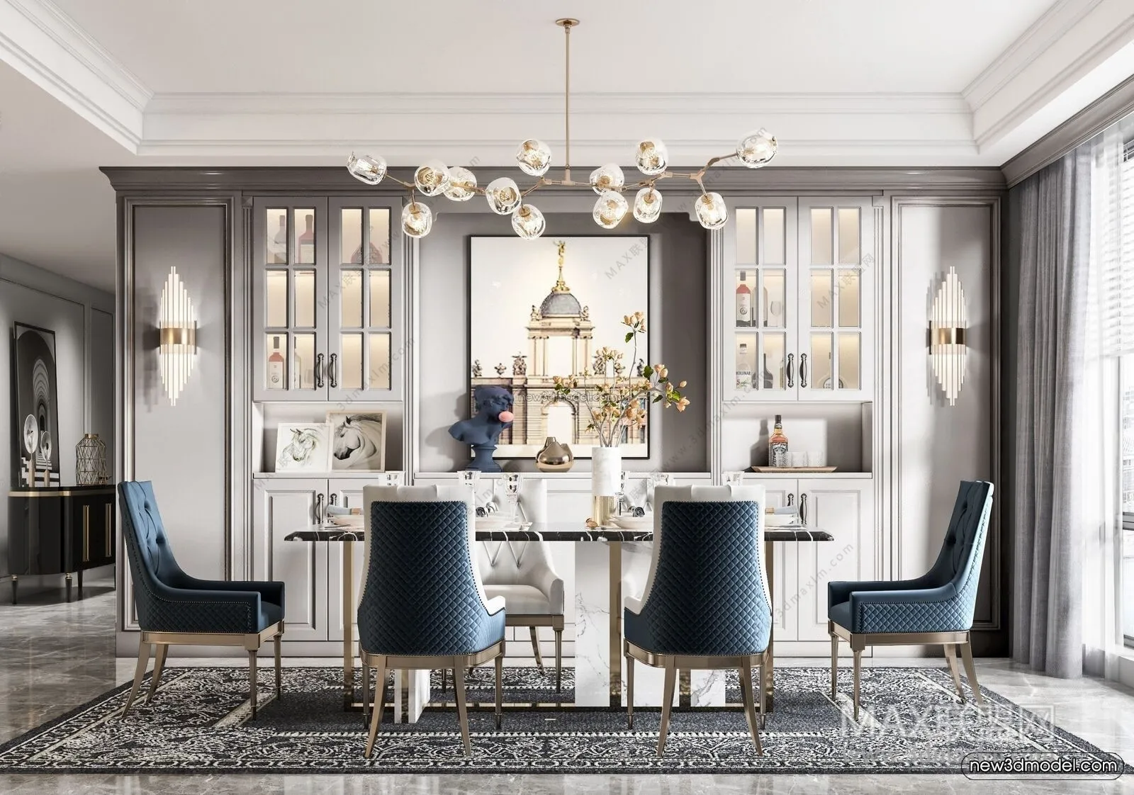 Europe Style Interior 3D Blocks - Dining Room 3D Model - 215