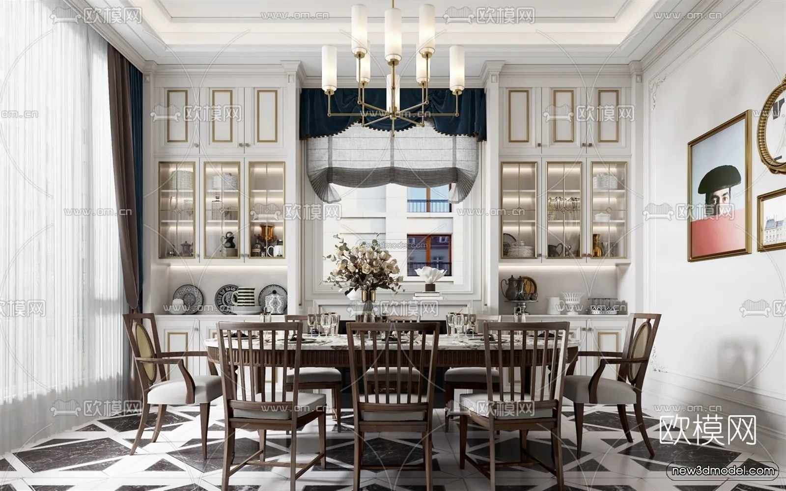 Europe Style Interior 3D Blocks - Dining Room 3D Model - 217