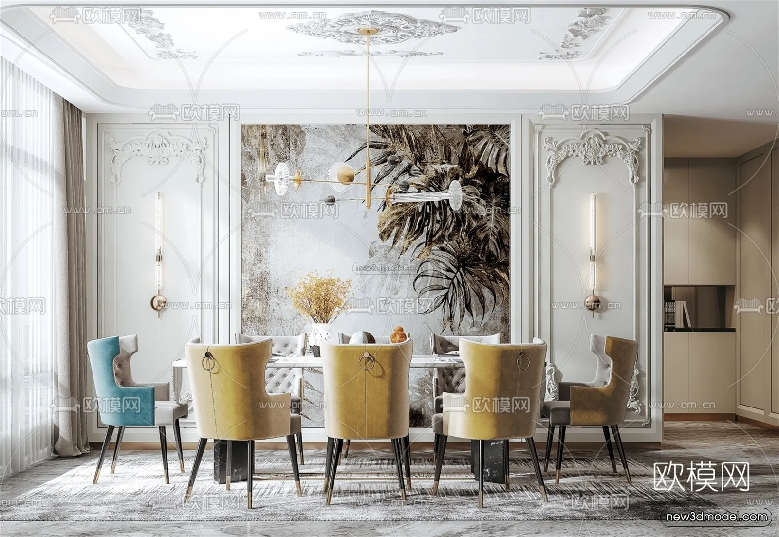 Europe Style Interior 3D Blocks - Dining Room 3D Model - 218