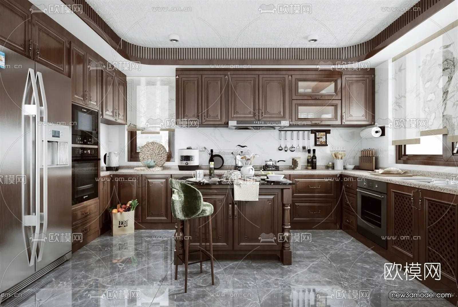 Europe Style Interior 3D Blocks - Kitchen 3D Model - 299