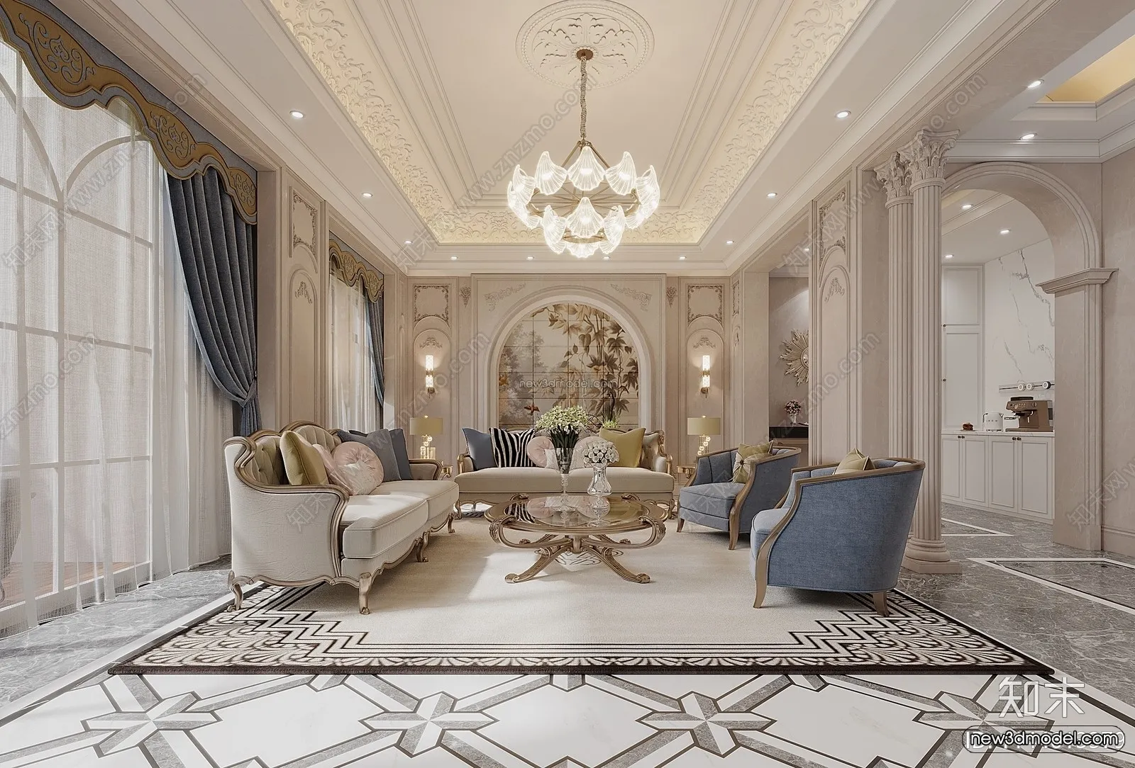 Europe Style Interior 3D Blocks - Living Room 3D Model - 001
