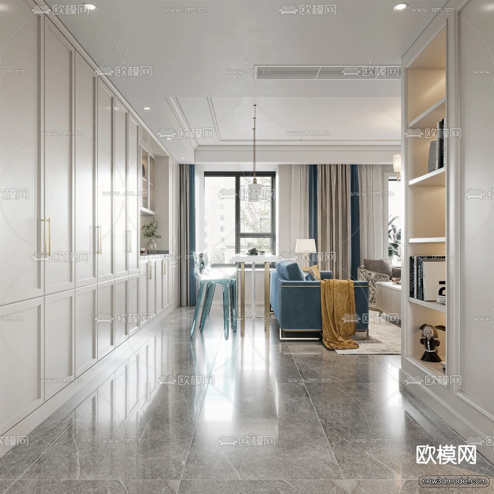 Europe Style Interior 3D Blocks - Living Room 3D Model - 003