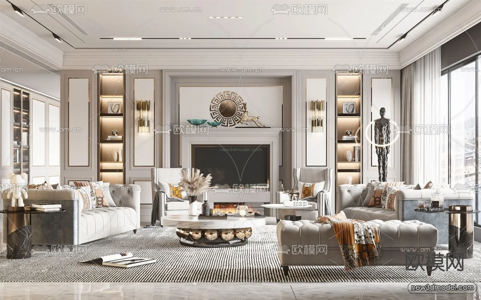 Europe Style Interior 3D Blocks - Living Room 3D Model - 004