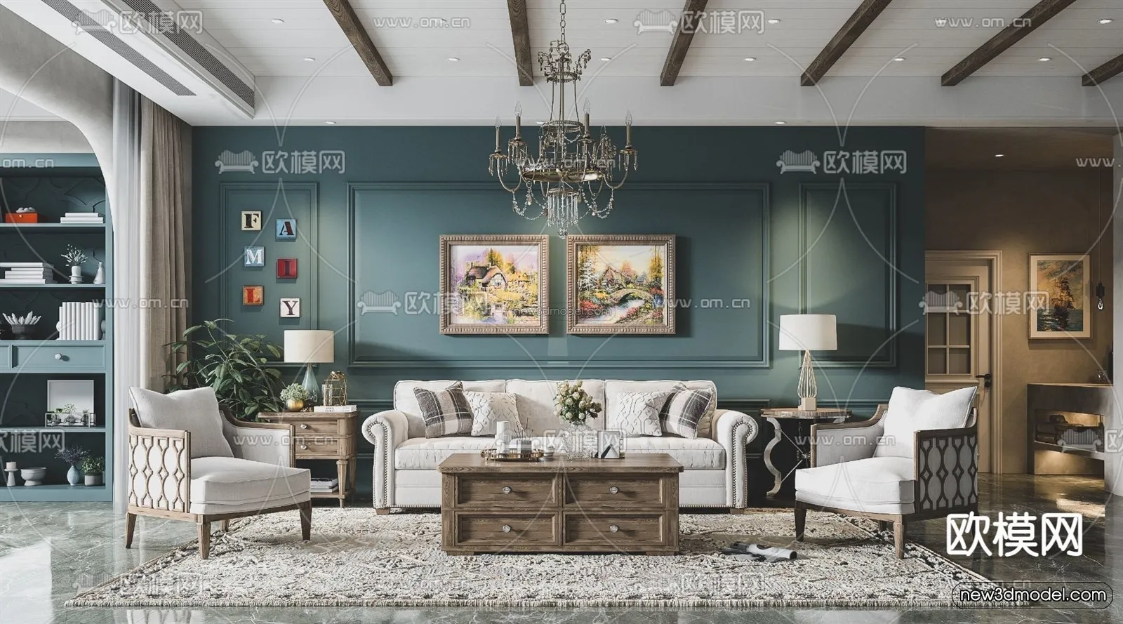 Europe Style Interior 3D Blocks - Living Room 3D Model - 008