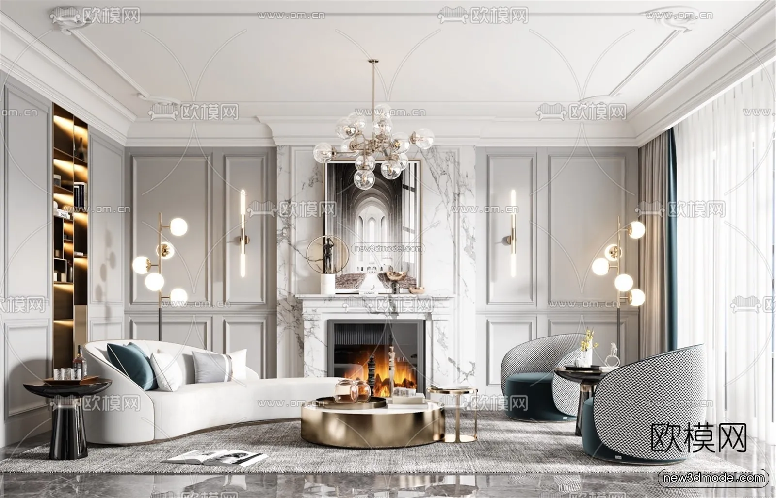 Europe Style Interior 3D Blocks - Living Room 3D Model - 009