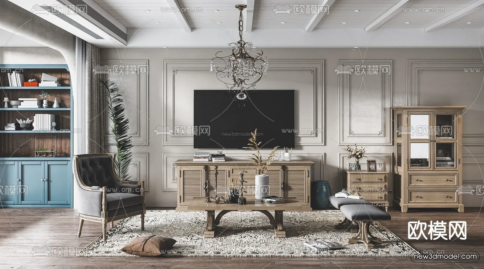 Europe Style Interior 3D Blocks - Living Room 3D Model - 010