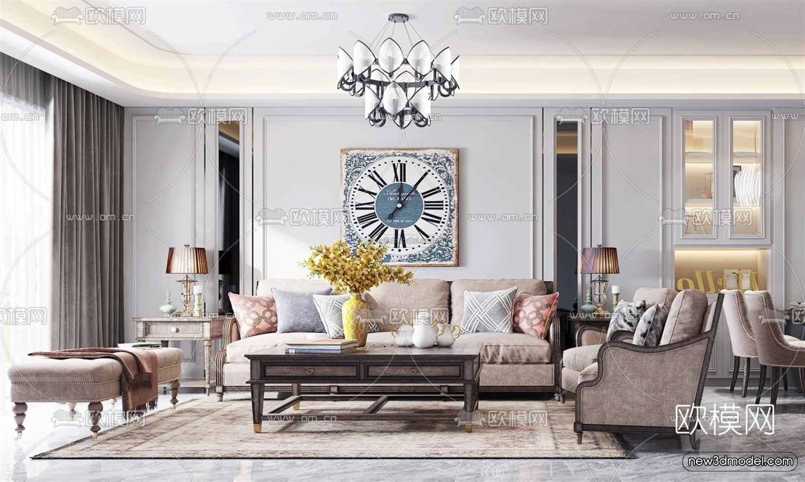 Europe Style Interior 3D Blocks - Living Room 3D Model - 012