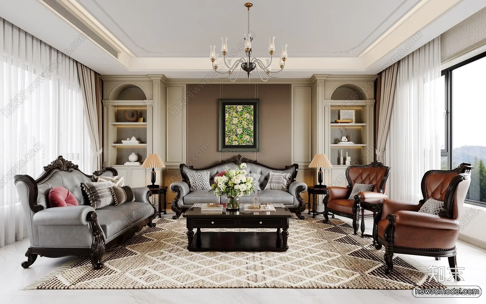 Europe Style Interior 3D Blocks - Living Room 3D Model - 013