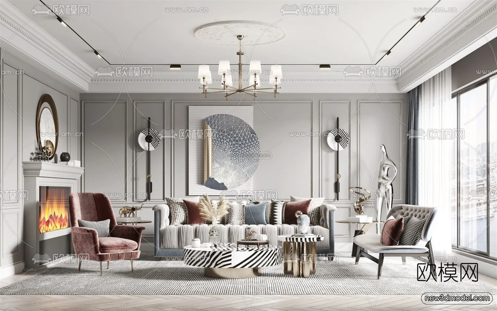 Europe Style Interior 3D Blocks - Living Room 3D Model - 014