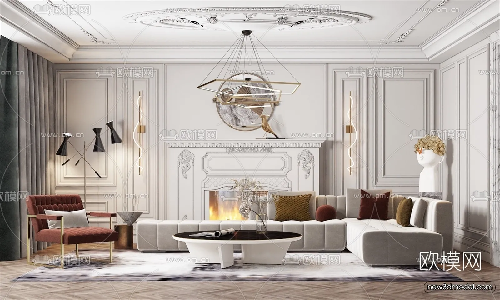 Europe Style Interior 3D Blocks - Living Room 3D Model - 015