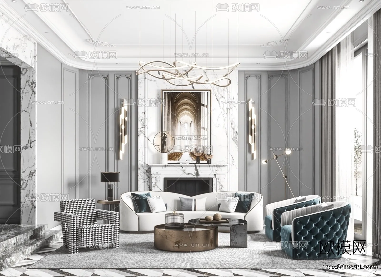 Europe Style Interior 3D Blocks - Living Room 3D Model - 018