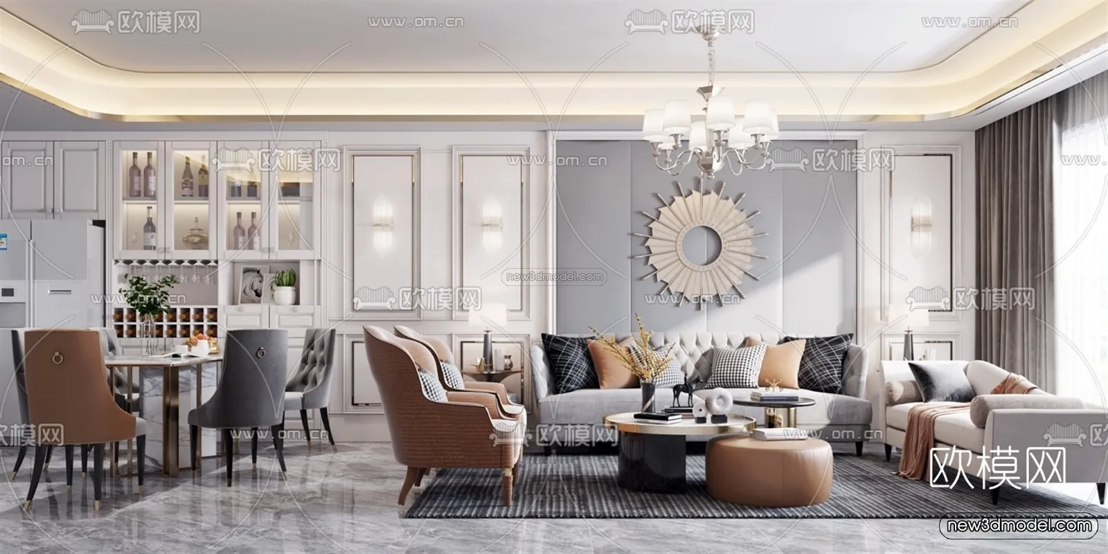 Europe Style Interior 3D Blocks - Living Room 3D Model - 020