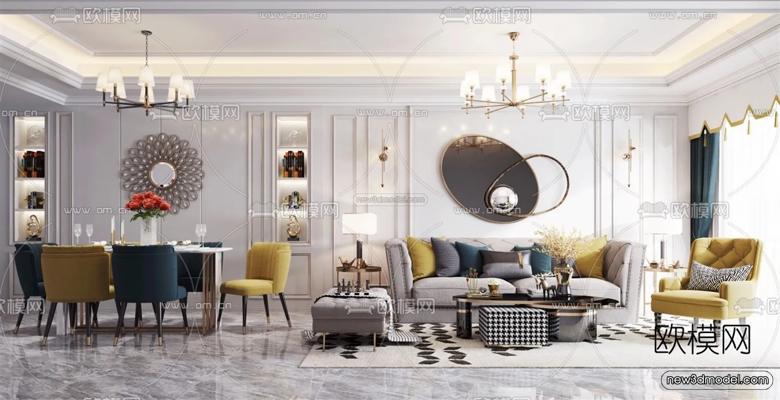 Europe Style Interior 3D Blocks - Living Room 3D Model - 021