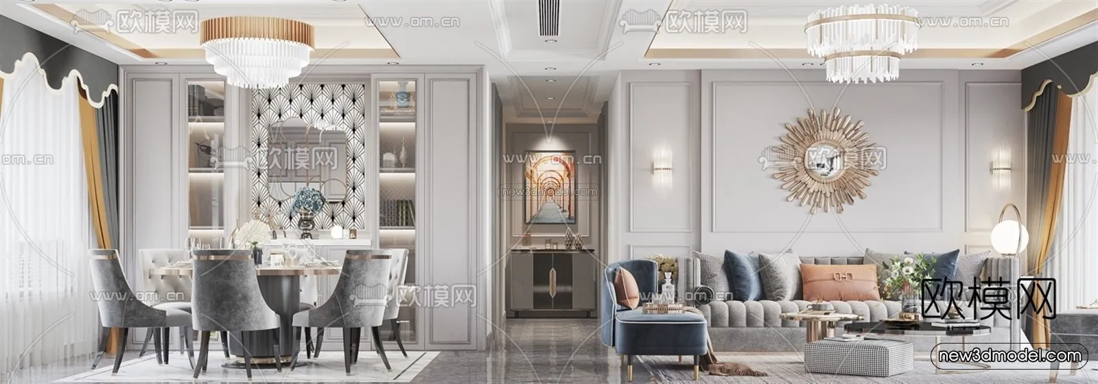 Europe Style Interior 3D Blocks - Living Room 3D Model - 023