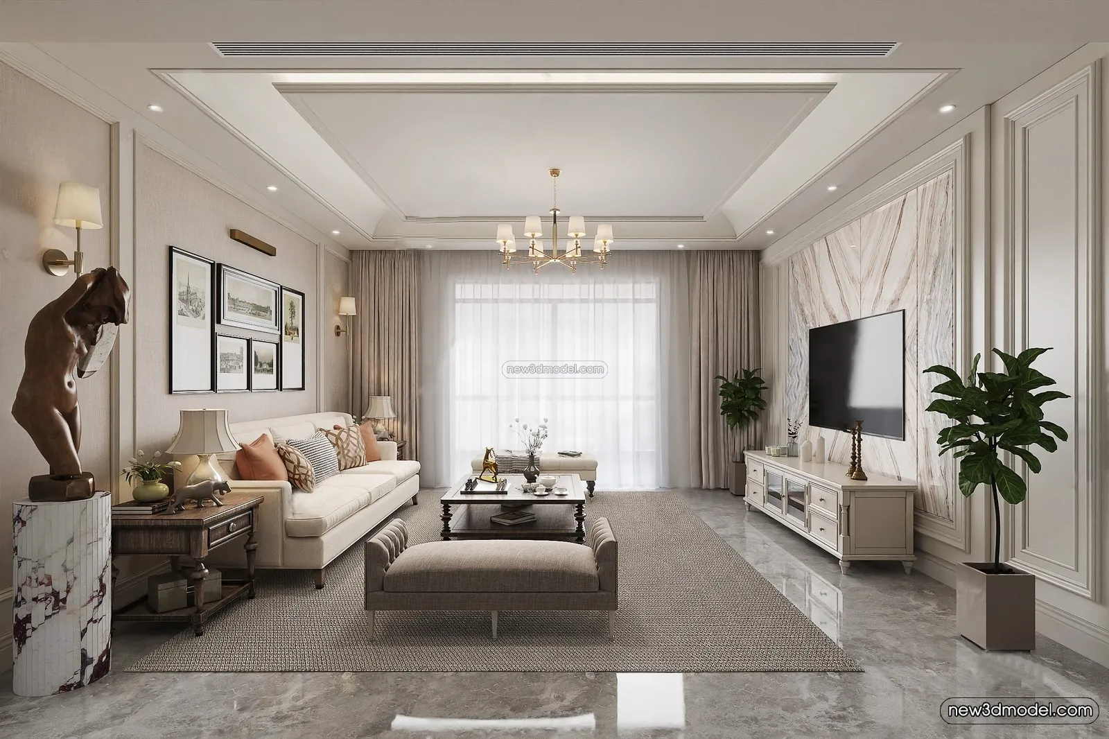 Europe Style Interior 3D Blocks - Living Room 3D Model - 024