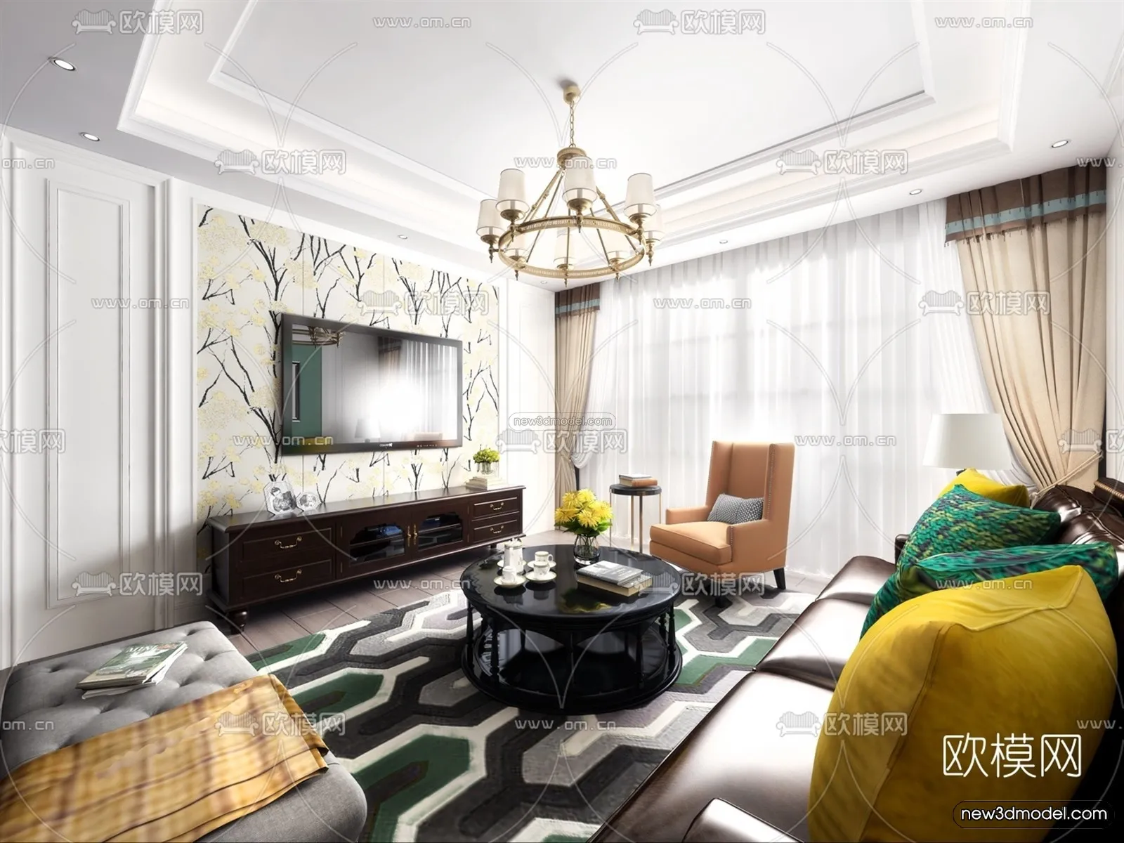 Europe Style Interior 3D Blocks - Living Room 3D Model - 025