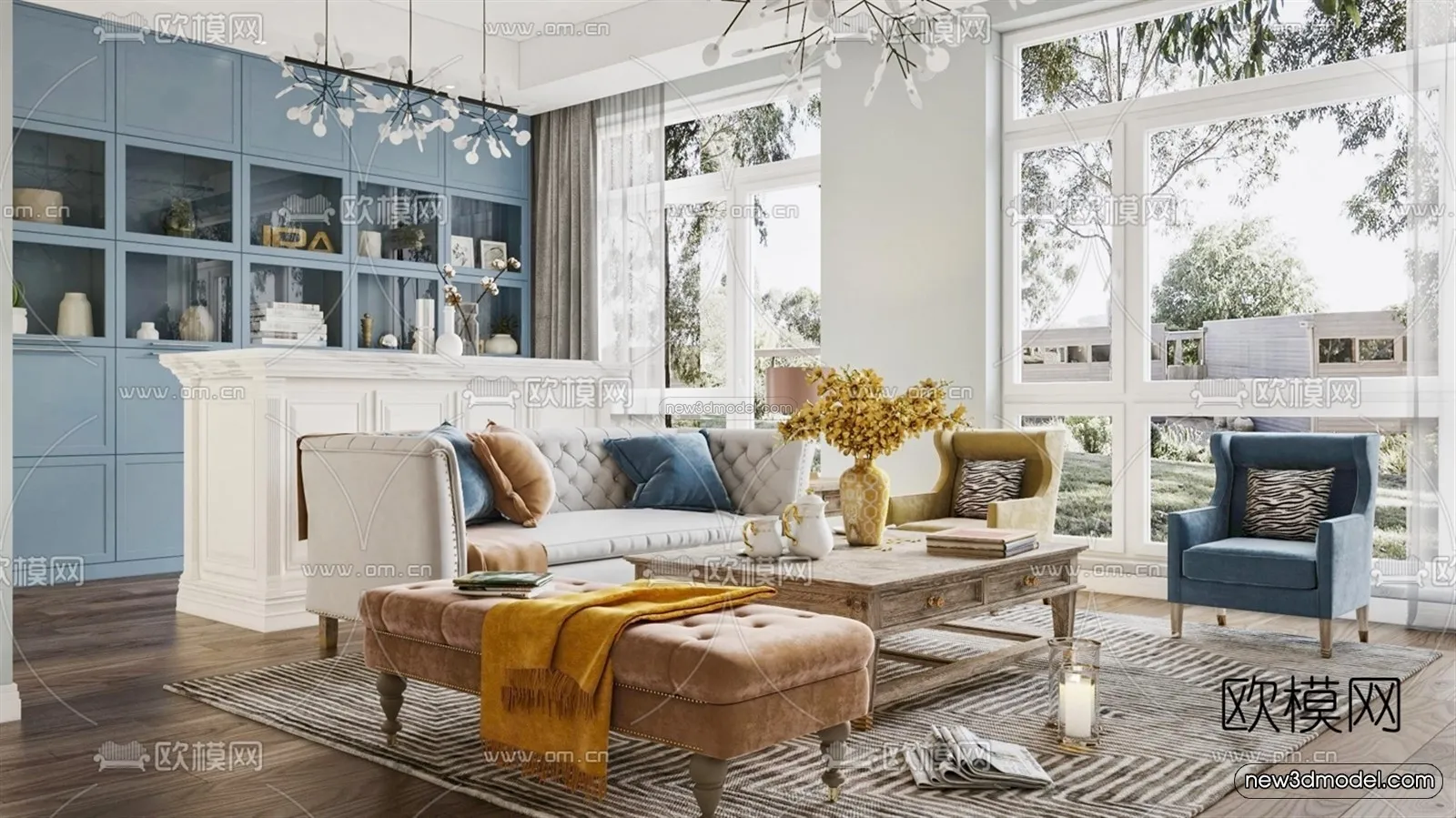 Europe Style Interior 3D Blocks - Living Room 3D Model - 026