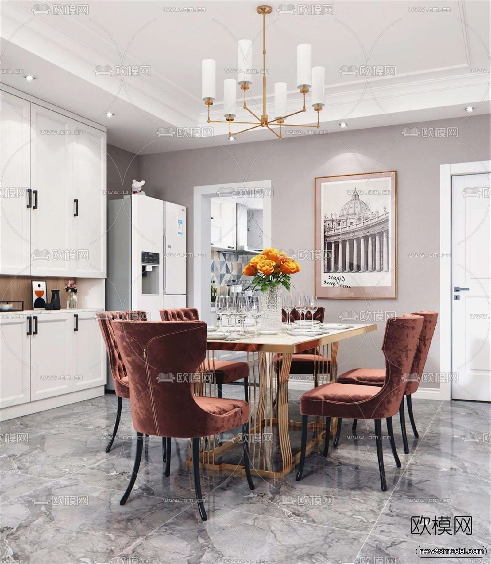 Europe Style Interior 3D Blocks - Living Room 3D Model - 027