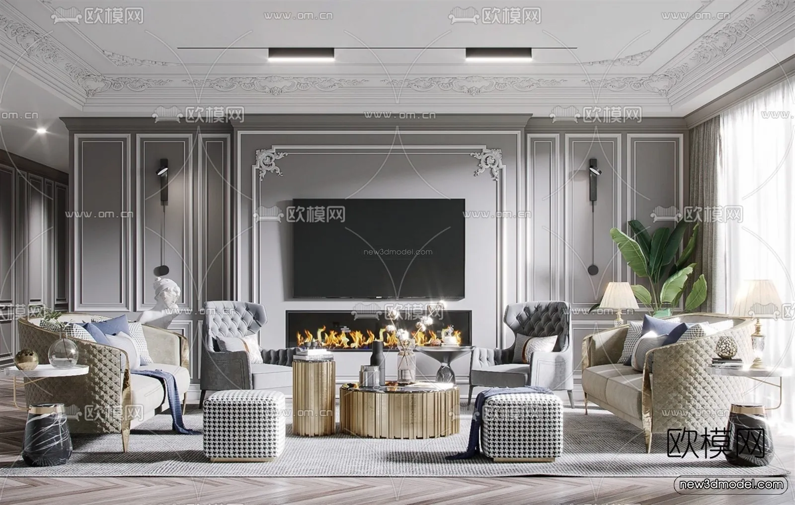 Europe Style Interior 3D Blocks - Living Room 3D Model - 029