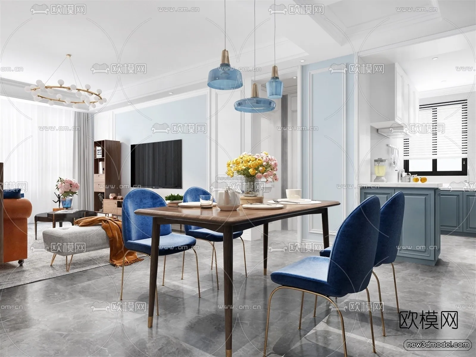 Europe Style Interior 3D Blocks - Living Room 3D Model - 031