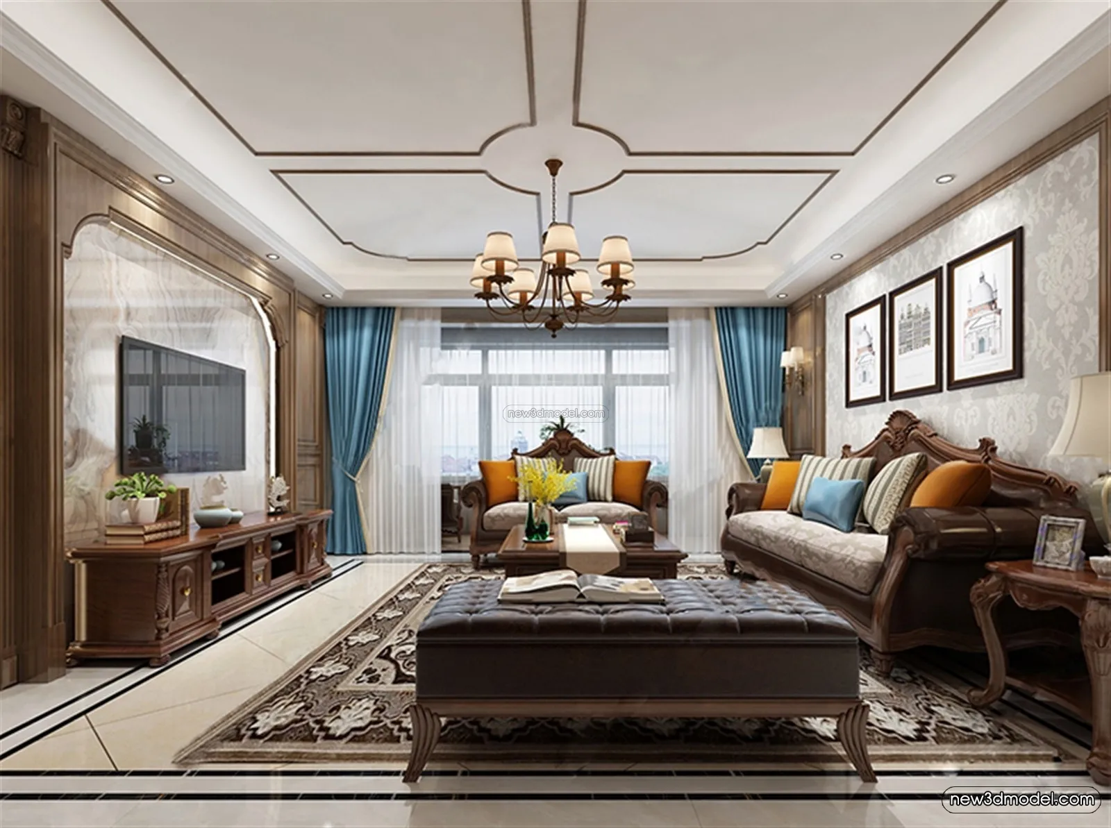 Europe Style Interior 3D Blocks - Living Room 3D Model - 035