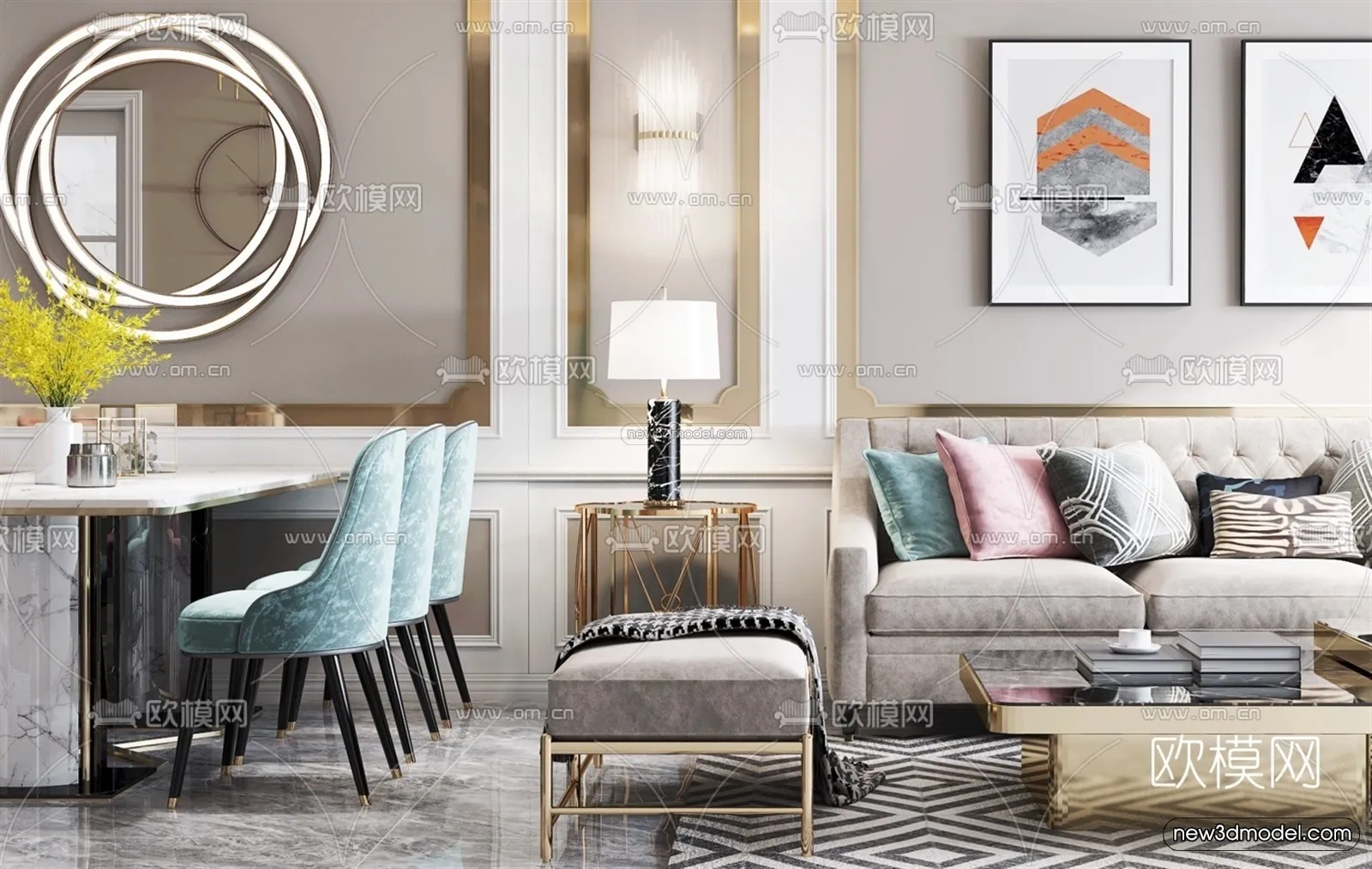 Europe Style Interior 3D Blocks - Living Room 3D Model - 037