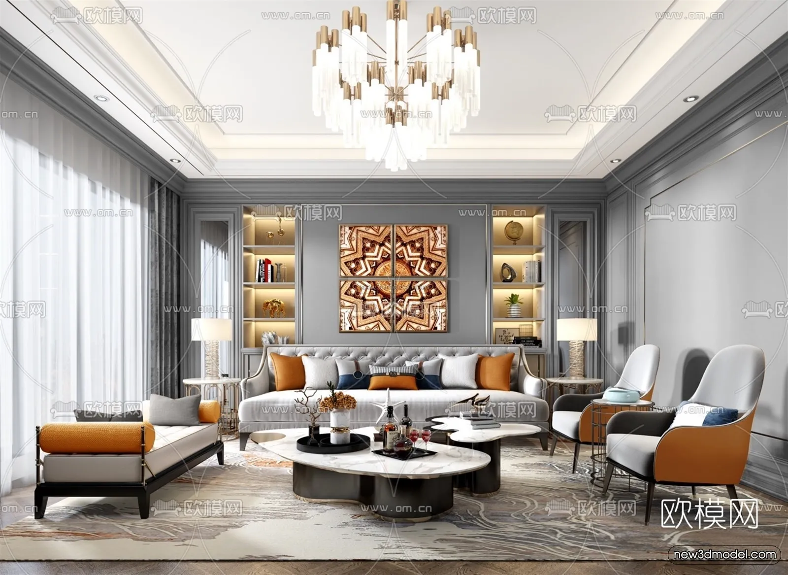 Europe Style Interior 3D Blocks - Living Room 3D Model - 039