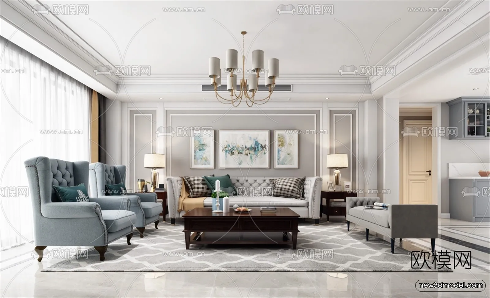 Europe Style Interior 3D Blocks - Living Room 3D Model - 041