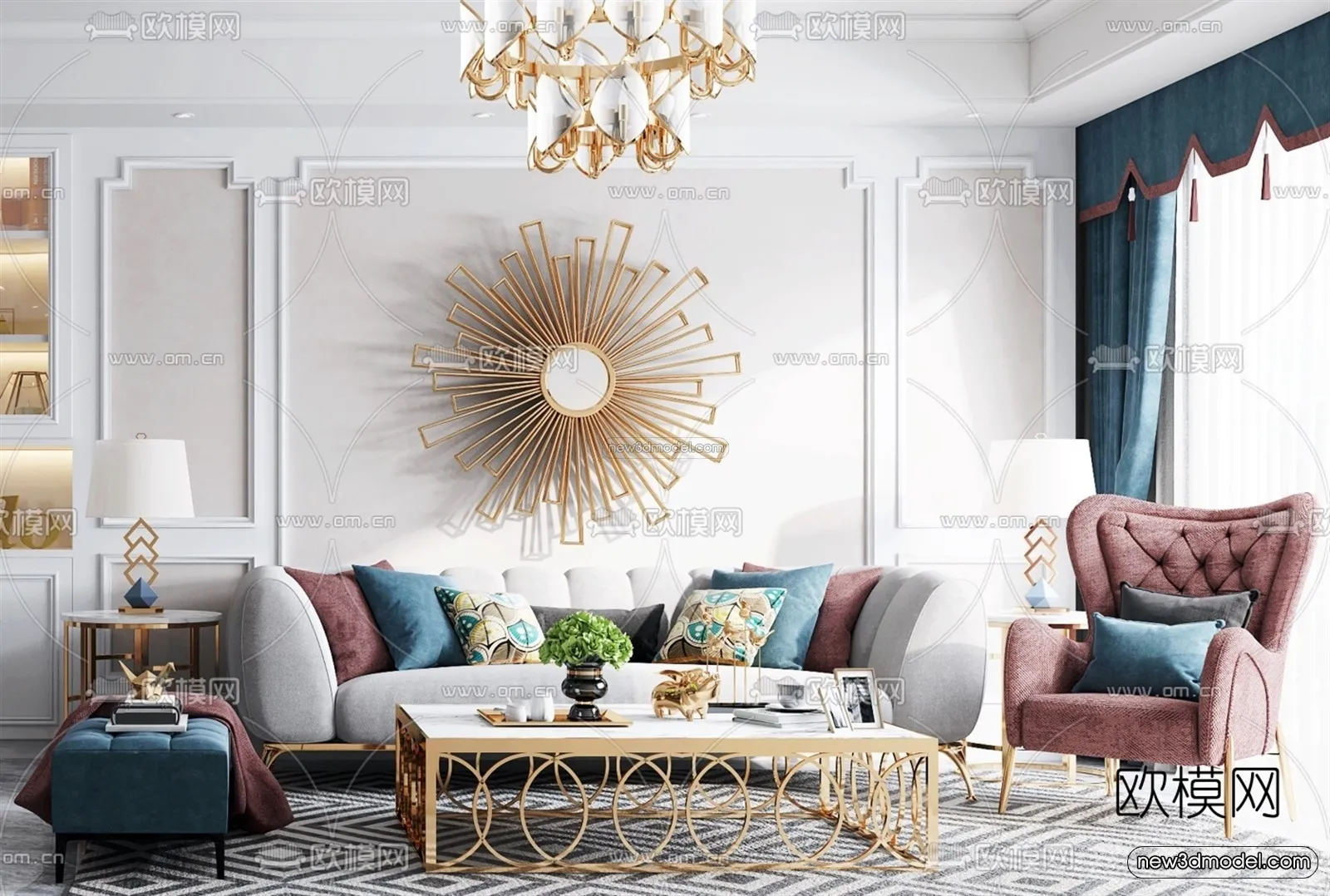 Europe Style Interior 3D Blocks - Living Room 3D Model - 042