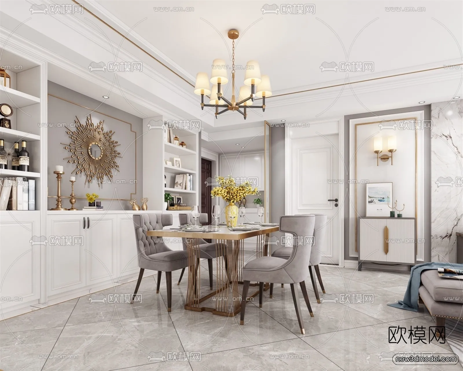 Europe Style Interior 3D Blocks - Living Room 3D Model - 043